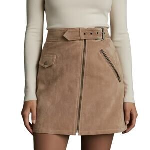 Blank NYC Suede Moto Mini Skirt Beige Belted Zip Detail NWT Size 29